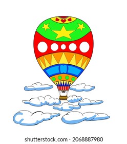 Hot Air Balloon. An Image Of A Hot Air Balloon Flying Through The Clouds. In Many Colors And Patterns For Children To See