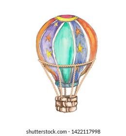 Hot Air balloons vintage circus watercolor hand drawn object isolated white background illustration 