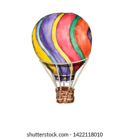 Hot Air balloons vintage circus watercolor hand drawn object isolated white background illustration 