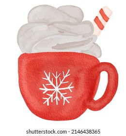 Hot Cocoa Watercolor Christmas Mug Clipart Stock Illustration ...