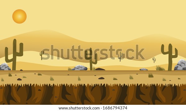 熱い砂漠の2dゲーム背景 のイラスト素材