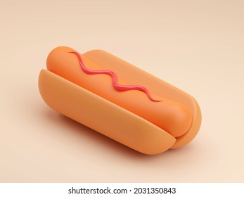Hot dog grill with mustard isolated on  background 3d rendering