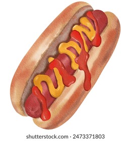 Hot dog with mustard and ketchup,watercolor style for National hot dog day. - Powered by Shutterstock