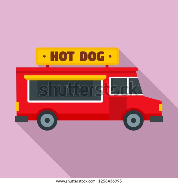 Hot dog truck icon. Flat illustration of hot dog\
truck icon for web\
design