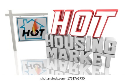 Hot Housing Market Home For Sale Sign Houses Buy Sell 3d Illustration