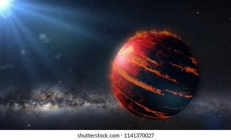 Hot Jupiter Class Exoplanet, Gas Giant Planet Lit By An Alien Star (3d Space Rendering)