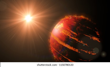 Hot Jupiter Class Exoplanet, Gas Giant Planet Lit By An Alien Sun (3d Space Rendering)