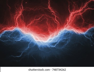Hot red fire and cold ice lightning, abstract electrical background