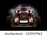 Hot rod with smoke background, 3d model