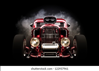Hot rod with smoke background, 3d model