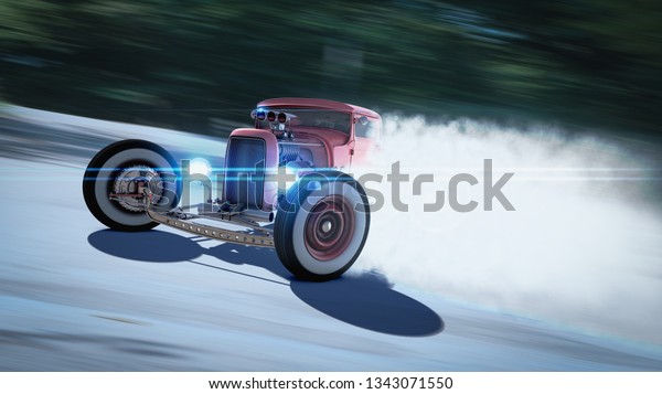 Hot Rod\
Sports car. Drift. 3D render\
illustration