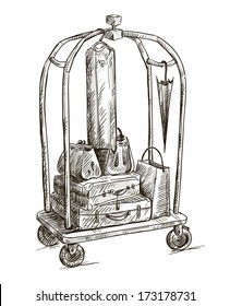 hotel cart with luggage drawing 