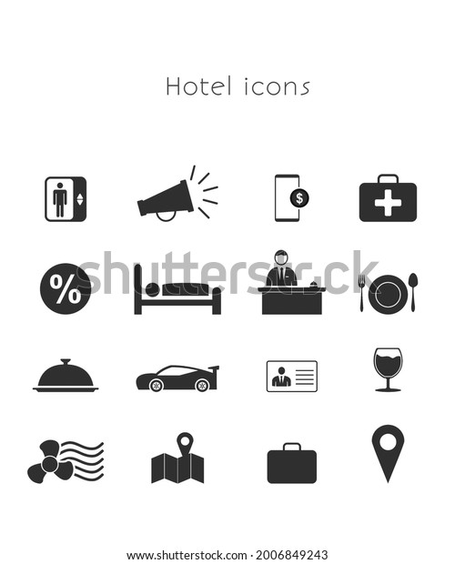 Hotel icons set black and\
white