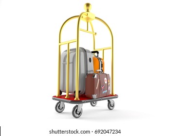 Hotel Luggage Cart With Luggages Isolated On White Background. 3d Illustration