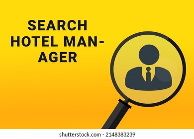 Hotel Manager Career. Build A Career Concept. Hotel Manager Working. Hotel Manager Career Text On Yellow Background. Loupe Symbolizes Job Search. Wallpapers On Theme Jobs.