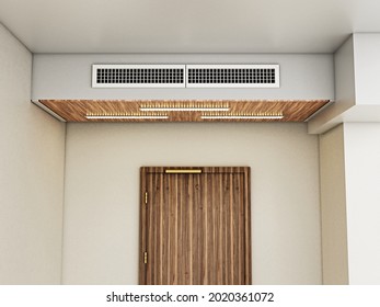 Hotel room air ventilation grill on the wall. 3D illustration.