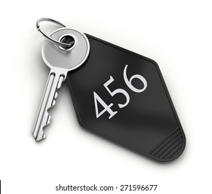 Hotel Room Key With Number Isolated On White Background.