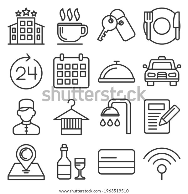 Hotel Room Service Related Icon Set. Line\
Style illustration