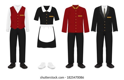 Waiter Uniform Hotel Ropa De Trabajo L Rojo 