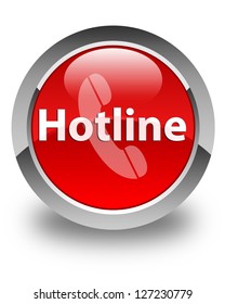 Hotline On Glossy Red Round Button