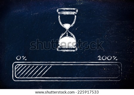 hourglass design and progress bar loading, pc process in progress  