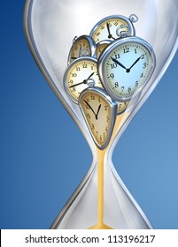 Hourglass time clock with sand flow