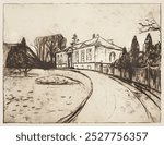 The House (1902) by Edvard Munch. Vintage The House in landscape art illustration, House in landscape Expressionism drawing, Edvard Munch