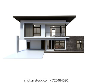 House 3d Modern And Luxury Rendering On White Background.