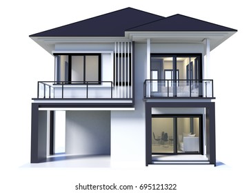 House 3d Modern Rendering On White Background