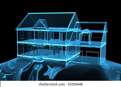 House 3D Xray Blue Transparent