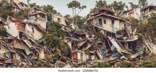 A House After An Earthquake, Damaged Home After A Disaster, 3d Render