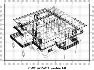 House Architect Design Blueprint Stock Illustration 1216227328 ...