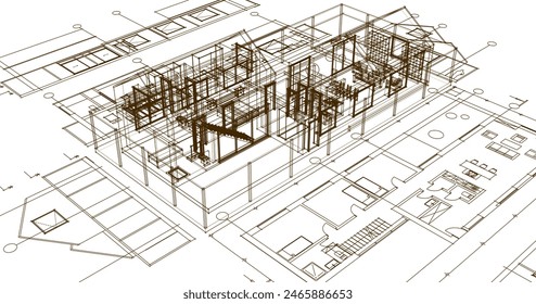 house architectural project sketch 3d illustration - Powered by Shutterstock