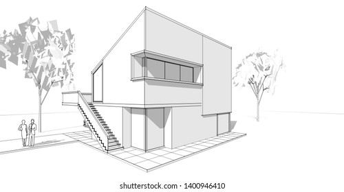 Similar Images, Stock Photos & Vectors of 3d illustration, house sketch