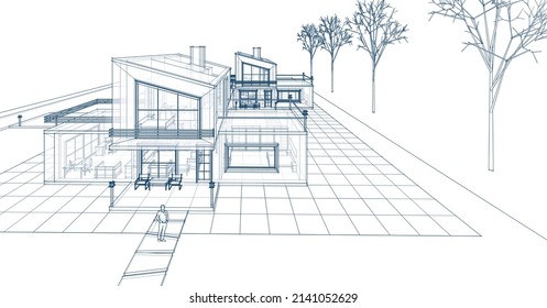 House Architectural Sketch 3d Illustration