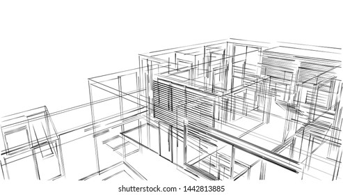 Modern House Sketch 3d Illustration Stock Vector (Royalty Free ...