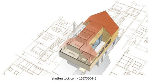 house architecture sketch 3d illustration