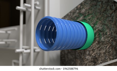 House Basement Drain System, Industrial 3D Rendering