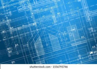 House Blueprint Concept. New Residential Building Development. Technical Draw Background.