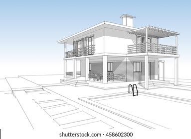 Simple Modern House Drawing Sketch - fairyecake