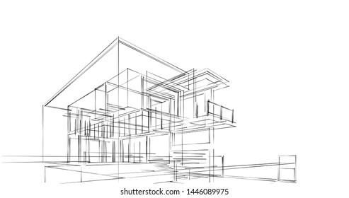 House Building Sketch Architecture 3d Illustration