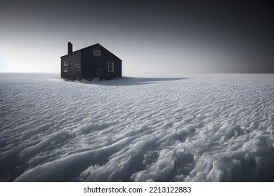 House Buried In Snow. Snowdrifts. Snowy Wasteland.