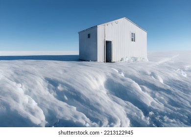 House Buried In Snow. Snowdrifts. Snowy Wasteland.