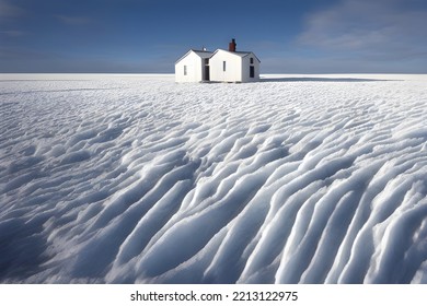 House Buried In Snow. Snowdrifts. Snowy Wasteland.