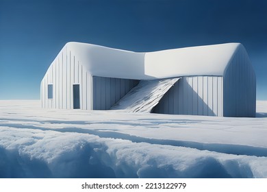 House Buried In Snow. Snowdrifts. Snowy Wasteland.