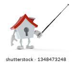 House character aiming with pointer stick isolated on white background. 3d illustration