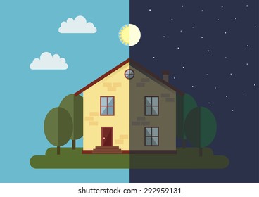 House In Daytime And Nighttime