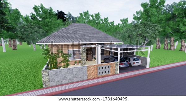House Design Facade Carport Tropical Stock Illustration 1731640495 ...