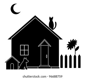 House With Dog Kennel And Kitchen Garden, Silhouette