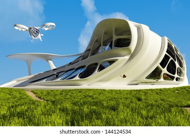 House Of The Future  On The Grass.